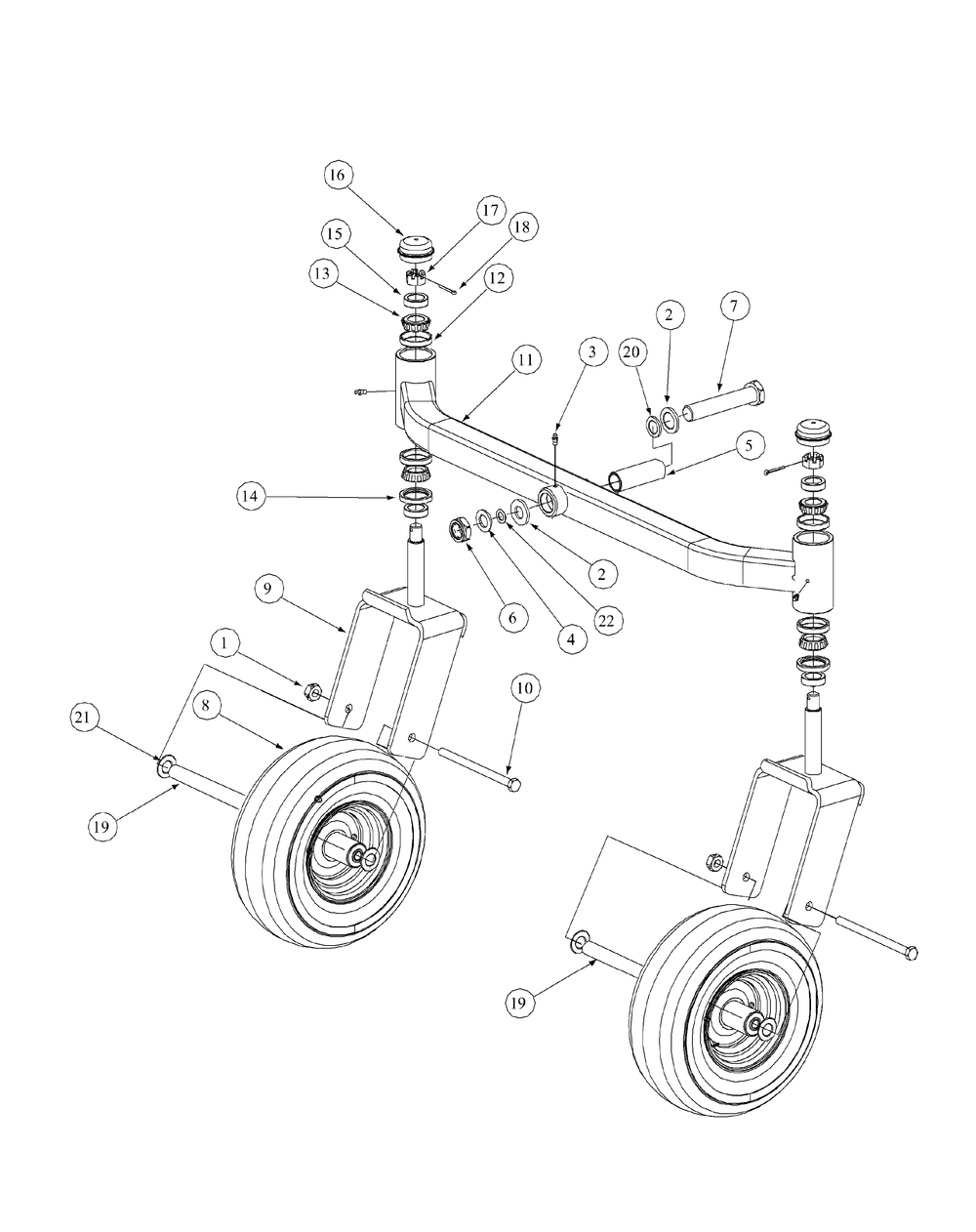Front Caster Assembly Diagram and Parts List for M54-HN 53BB5ETW750-24-HP Cub Cadet Lawn Tractor